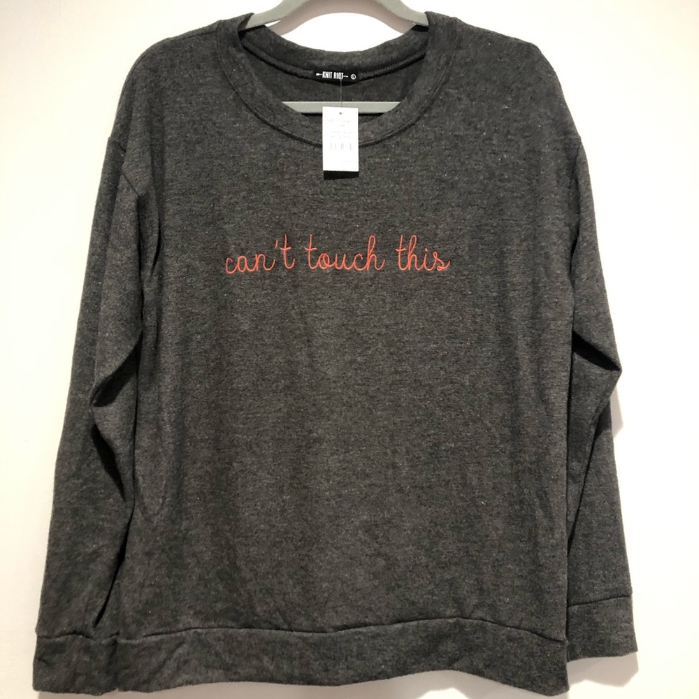 NEW Knit Riot Long Sleeve Lightweight Soft Sweater Can’t Touch This Large Gray